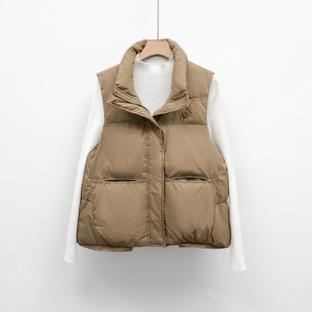 Herbst und Winter Neue Einfache Daunenjacke Damenweste Kurz Stehkragenweste Oberbekleidung Weste Jacke