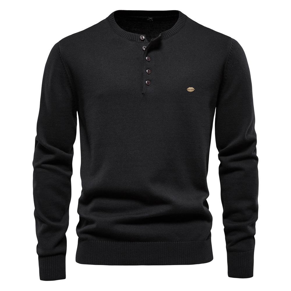 New Autumn and Winter Men's Solid Color Henry Collar Pullover Knit Sweater