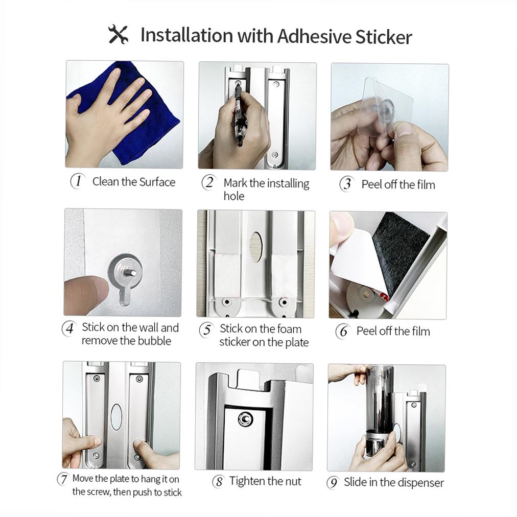 CHUANGDIAN Manual Hand Soap Dispenser with Double Sided Foam Tape Wall Mount Liquid Shampoo Shower Gel Dispenser Hand
