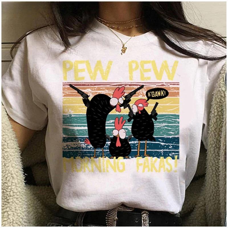 Pew Pew Madafakas T Shirt Women Kawaii Summer Tops Cartoon Tshirt Funny Black Cat Graphic Tees Unisex Harajuku Streetwear Female
