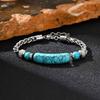 Vnox Stainless Steel Natural Turquoise Bead Bracelet for Men, 19+3cm Adjustable Chain Wristband, Fashion Jewelry Gift for Him