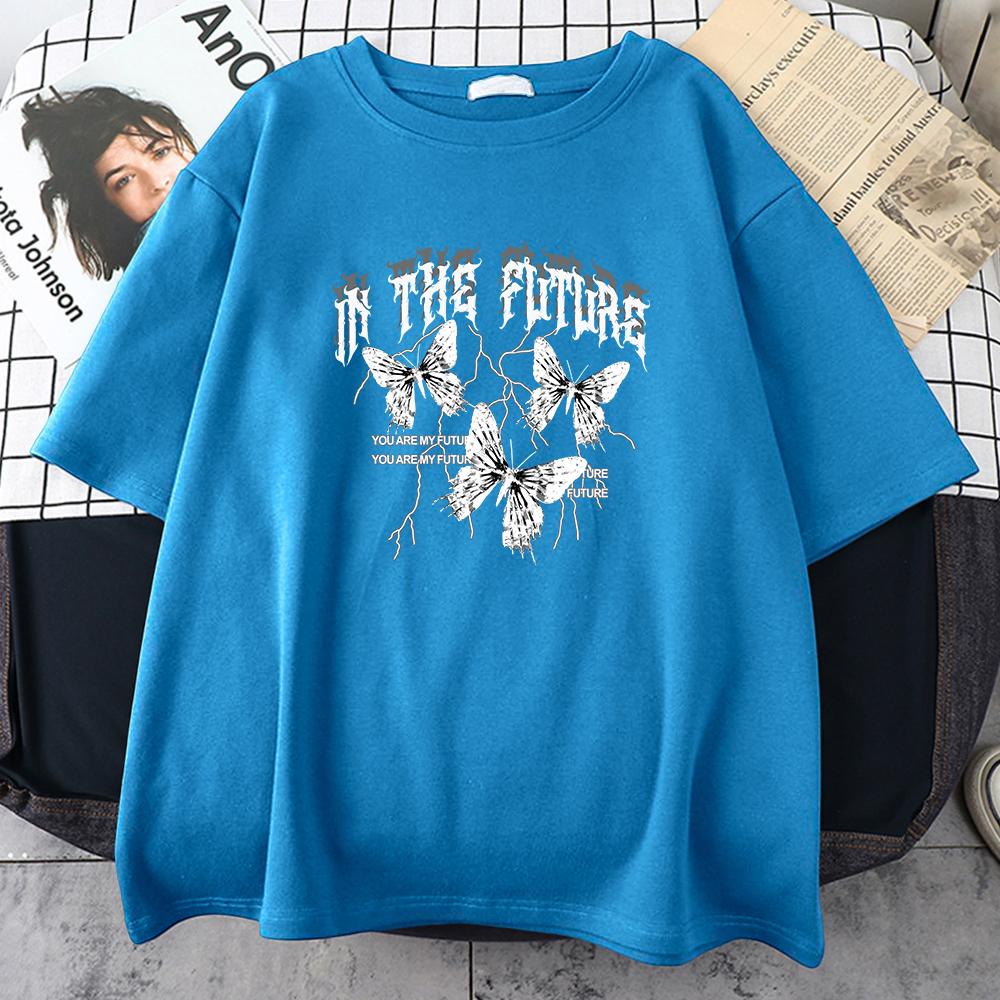 In The Future Dark Black Butterfly Kreatives Design T-Shirts Damen Weiches Baumwoll-T-Shirt Sport Sommerkleidung Übergröße Kurzarm