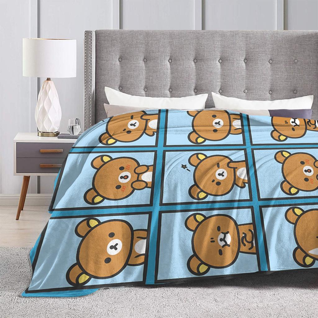 Cute Bear Rilakkumas Flannel Blanket Winter  Warm Throw Blanket for Kids Adult Bedroom Funny Bedspread Sofa Bed Cover