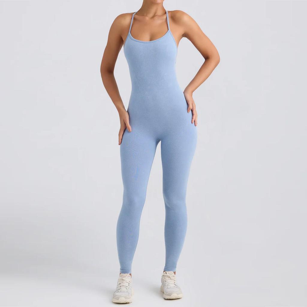 Nahtloser Hochelastischer Yoga-Jumpsuit mit Cross-Back-Design