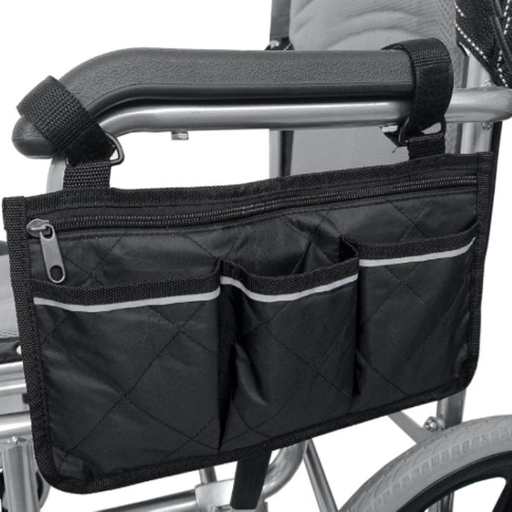 Wheelchair Side Armrest Bag Reflective Strip Portable Velcro Polyester Storage and Hanging Bag Tool Storage and Organization
