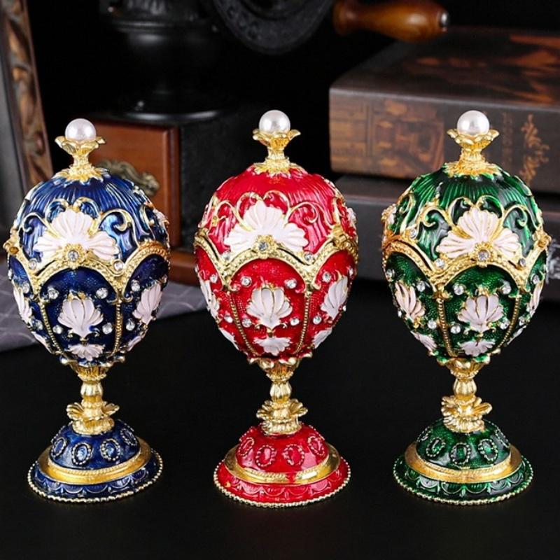 Egg Shape Jewelry Storage Box Inlaid Gem Organizer Exquisite Enameled Alloy Storage Jar Earrings Ring Unique Gift for Family