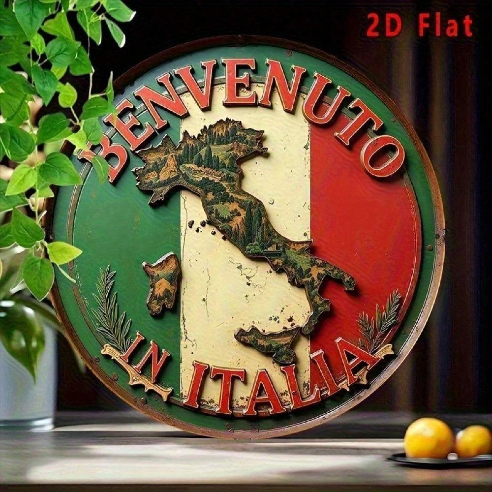 Vintage Italian Flag Metal Poster Welcome To Italy Bar Wall Decor