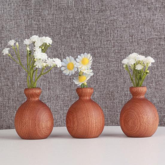 Mini Vaso de Madeira para Flores Secas Feito à Mão Vaso de Flor de Madeira Natural Pequeno Vaso Decorativo para Mesa Estante Decoração de Casa
