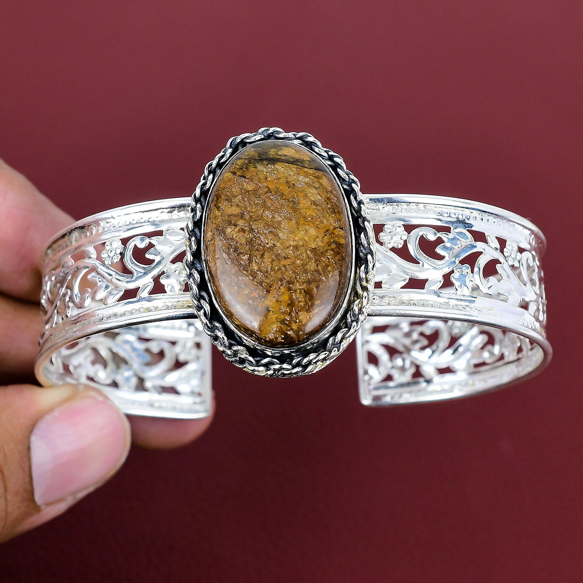 Bronzite cuff bracelet 925 sterling silver bangle gemstone cuff bracelet adjustable bangle handmade cuff latest design jewelry gifts for her Adjustable