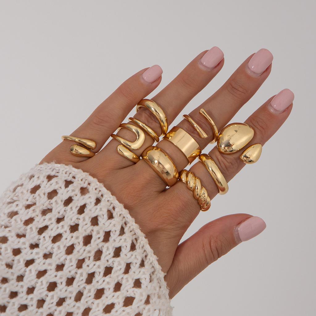 Wind Metal Texture Water Drop Hug Ring Set, Fashionable Geometric Smooth Surface Open Ring Woman