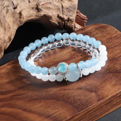 New Chinese Bracelet Aquamarine White Jade White Crystal Three-spell Multi-treasure Crystal Bracelet Multi-circle Natural Women's Niche Bracelet
