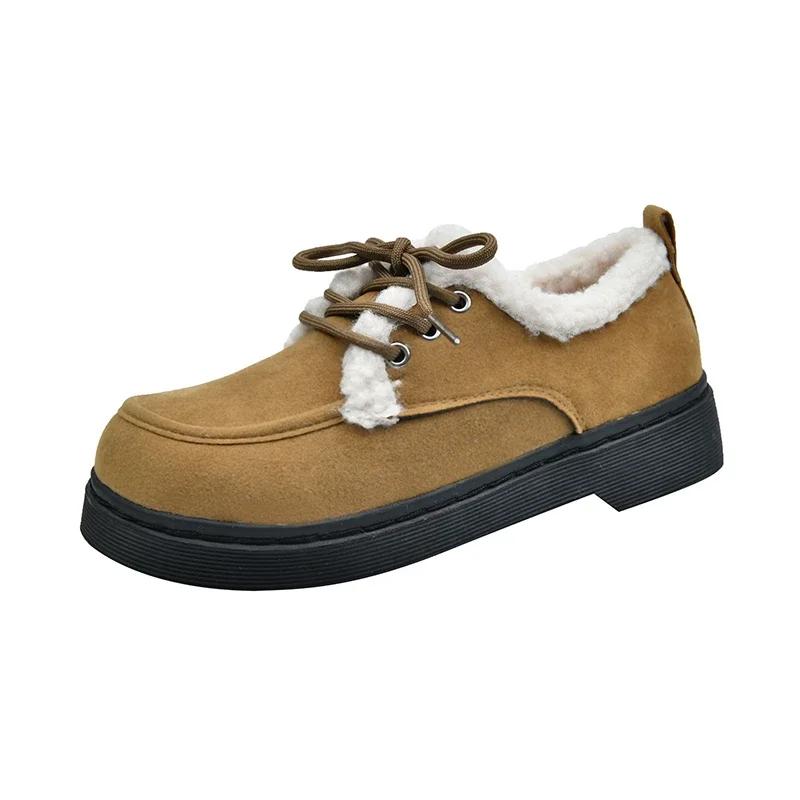Fashion Winter New Thick Cotton Boots Women's Fashion Round Head Suede Front Lace-up Soft Sole Non-slip Short Boots