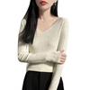 Womens Slim Fit V-Neck Knit Sweater With Rhinestone Detail Long Sleeve Pullover Top