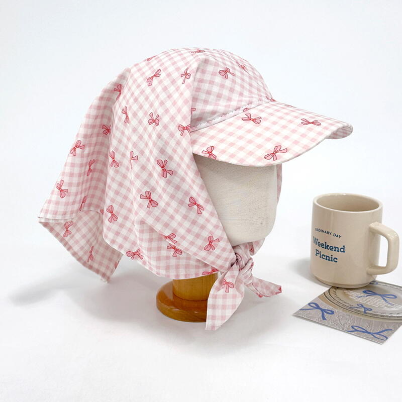 Women s Kerchief Hood Check Ball Cap Hat C8250_Pink