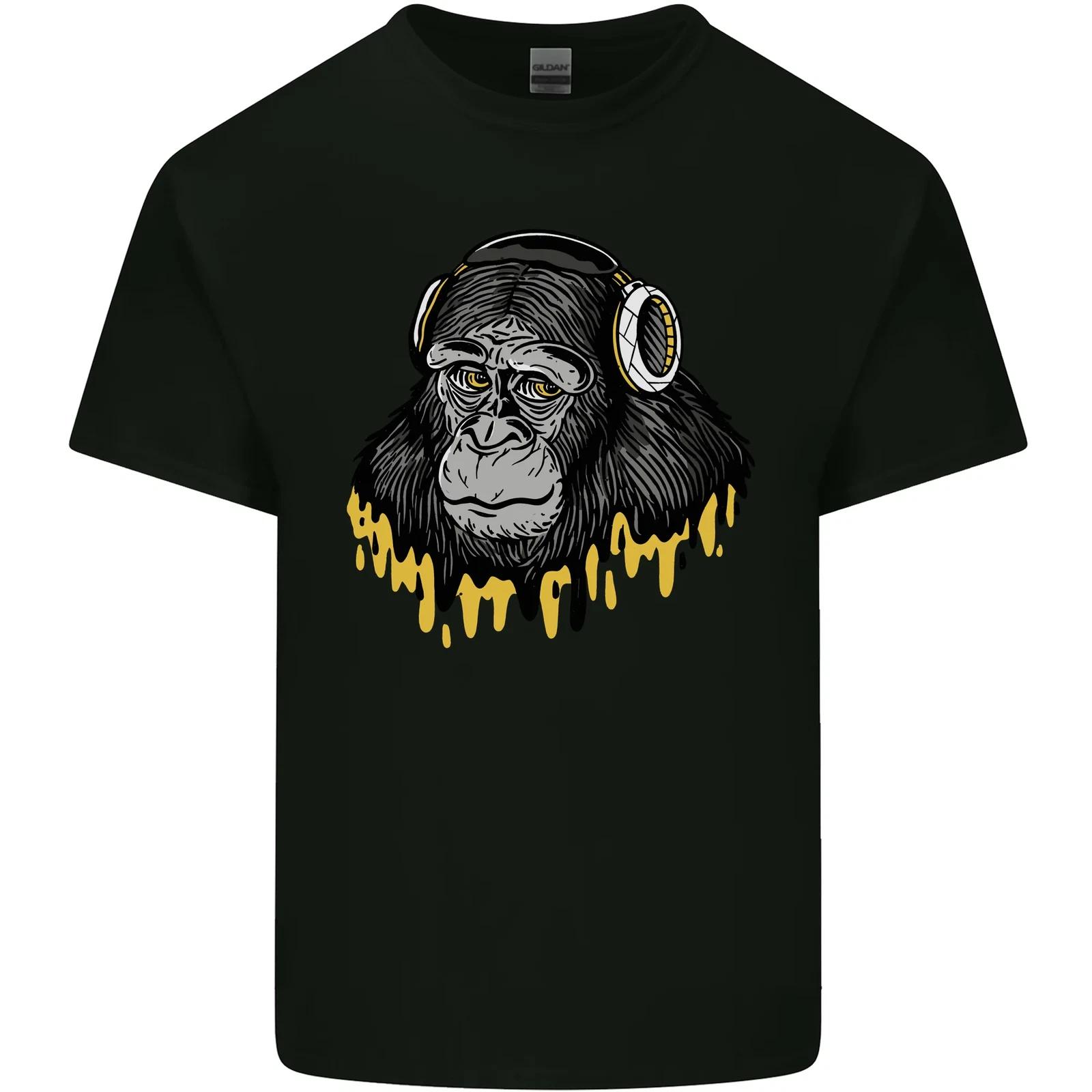 Monkey DJ Headphones Music Kids T-Shirt Childrens M