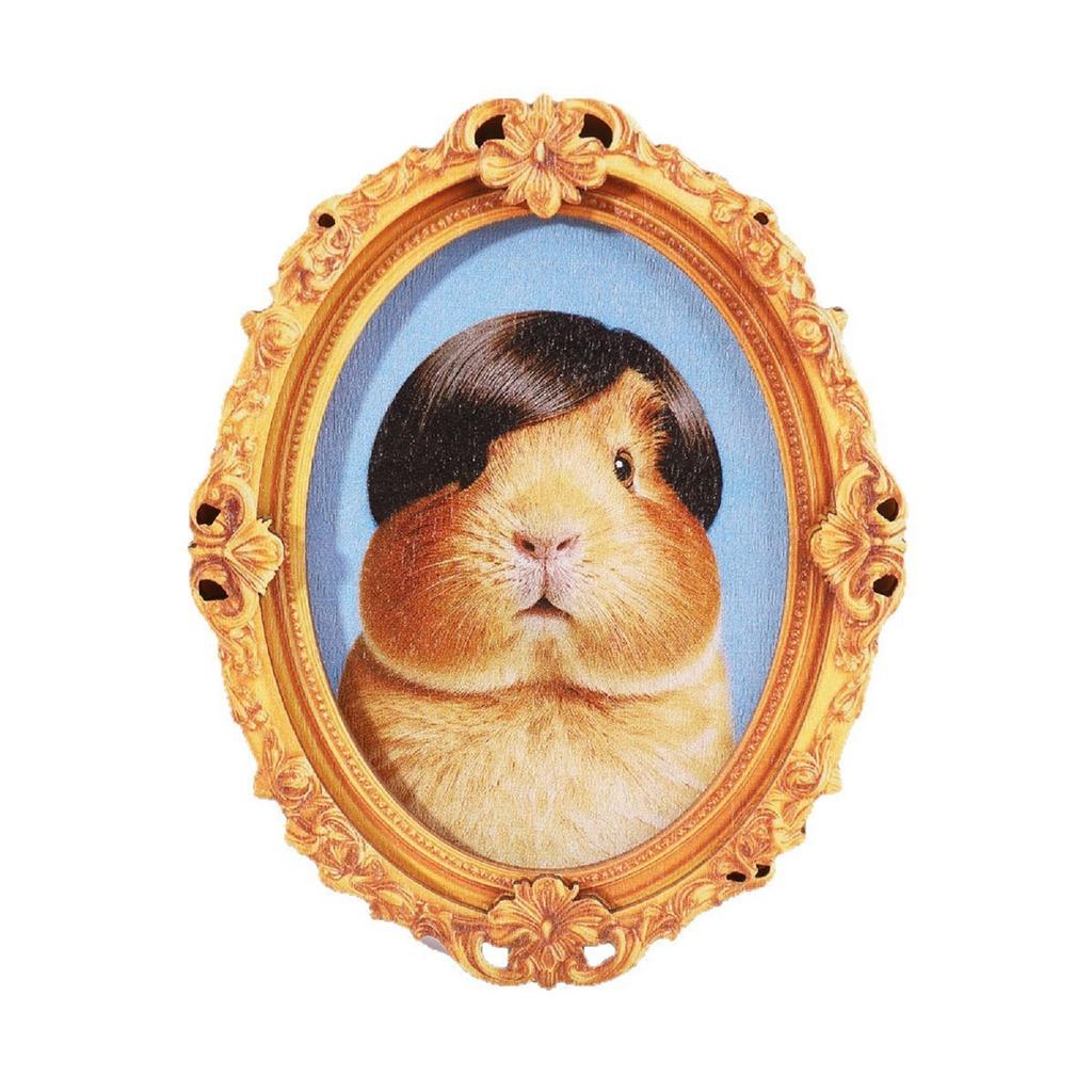 French Court Classical Carved Oval Photo Frame Refrigerator Sticker, Funny Wig Cat, Hippopotamus, Hamster Wooden Fridge Magnet