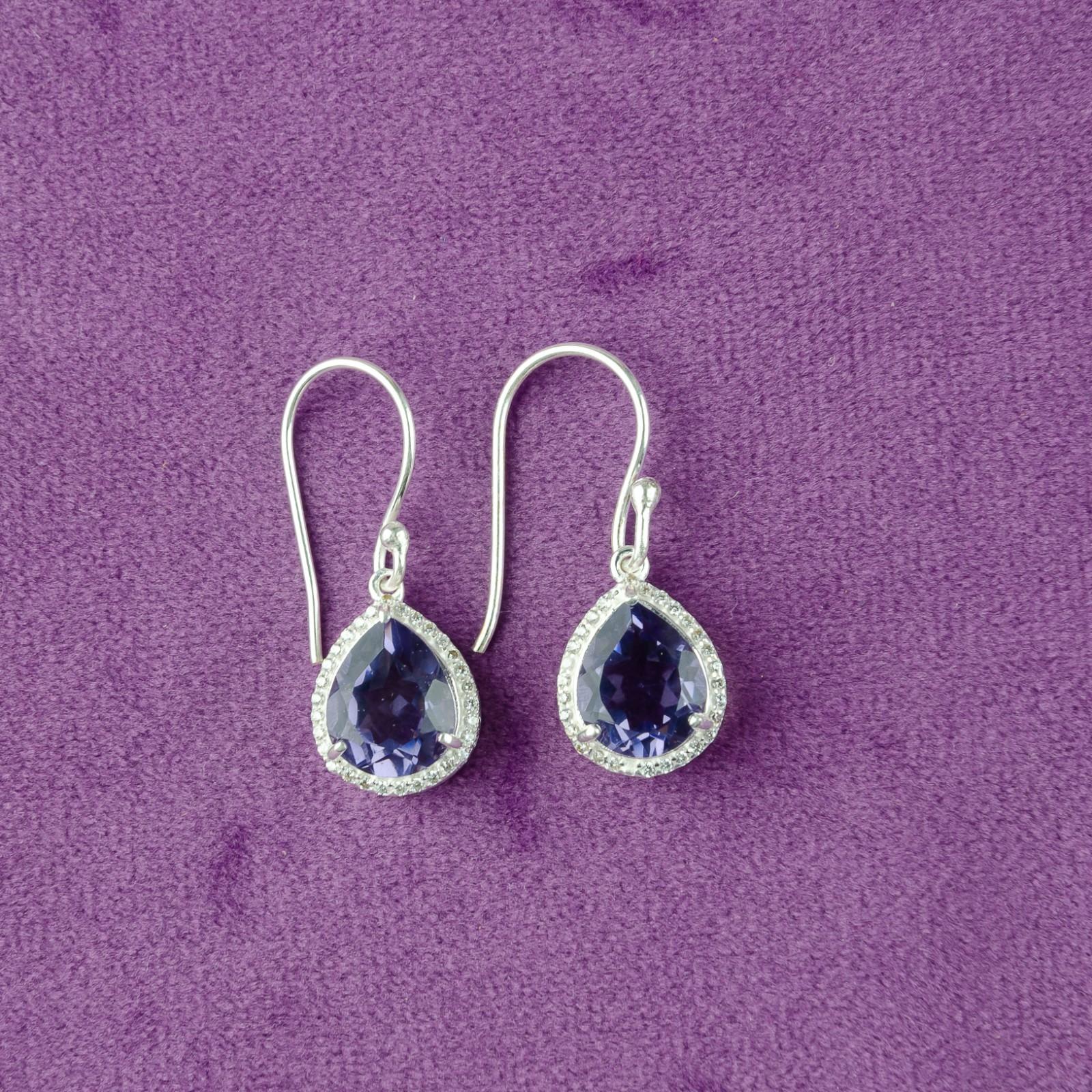 

Iolite Gemstone 925 Sterling Silver Jewelry Drop/Dangle Zircon Earrings 1.80 CZE-4-3