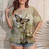 Summer Round Neck 3D Print Flower Pattern Top Fashionable Casual Retro Ethnic Style Short Sleeved Women's T-shirts