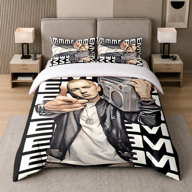 3Pcs Bed Set,Eminem 1 Duvet Cover and 2 Pillowcases, Printed Bedding Decor For Guest Room