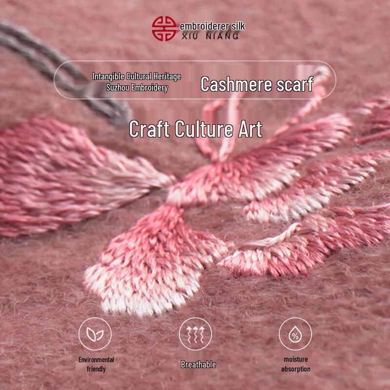 Women's 100% Cashmere Suzhou Embroidery Scarf Shawl Gift Set