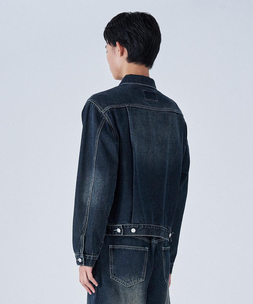 PROJECT3 Washed Denim Trucker Jacket [Dark Blue]_Tj0913