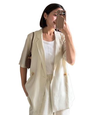 Transparente Taillierte Jacke für Damen Kleidung Strickjacke Klimaschutz Leichte Oberbekleidung Büro Business Casual Stilvoll Elegant sasayui M