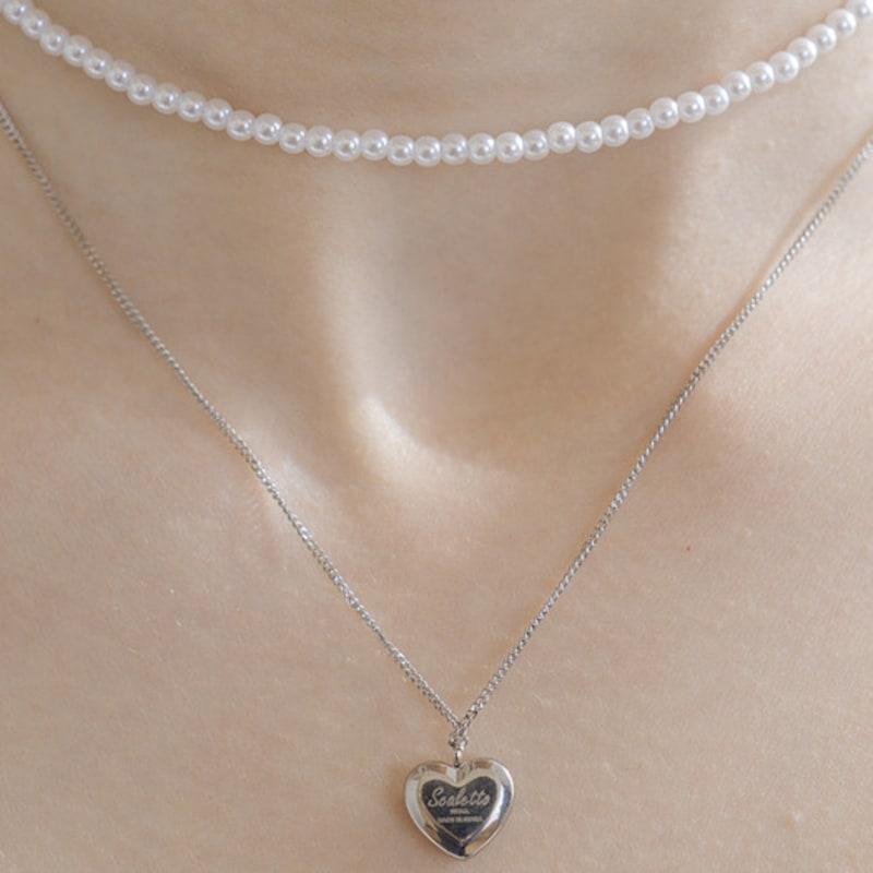 SCALETTO CKE201[Renewal][2SET][surgical steel]Two Rows of Heart Layered Necklace