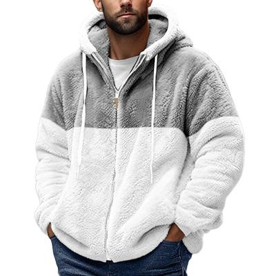 Pánsky zimný kabát Hrubý fleece Sťahovacia šnúrka Kapucňa Colorblock Zapínanie na zips Dlhé rukávy Vetruodolné voči teplu Cardigan Outdoorová cestovná bunda