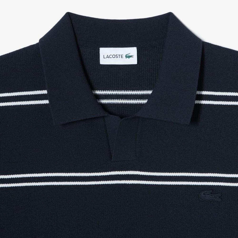 [lacoste] Men's Open-Collar Pin Stripe Short-Sleeve Sweater Polo Shirt PH396E-56G166