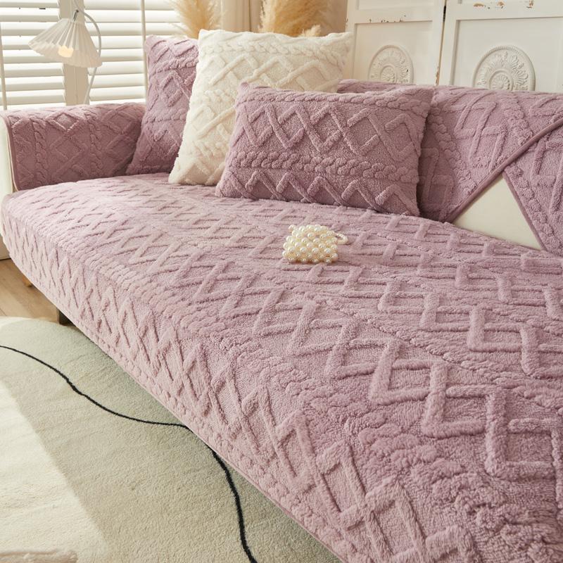 

Утолщенный плюшевый чехол для дивана, простой однотонный чехол для мебели, нескользящие чехлы для диванов, популярное жаккардовое полотенце для дивана, декор для гостиной 70x120cm светло-фиолетовый