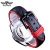 WINNER Fashion Black Red Sport Watches Calendar Display Automatic Self-wind Watches for Men Luminous Hands Genuine Leather