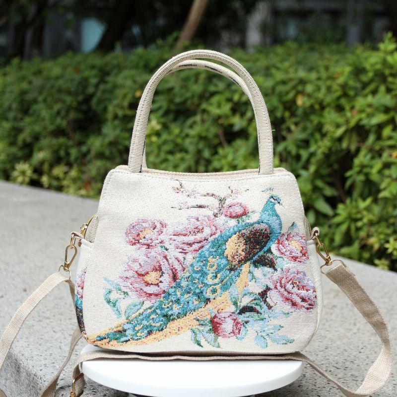Ethnic Style Handbag Women Shoulder Bag Vintage Zipper Floral Embroidered Travel Pouch Cotton Mobile Phone Bag Crossbody Bag