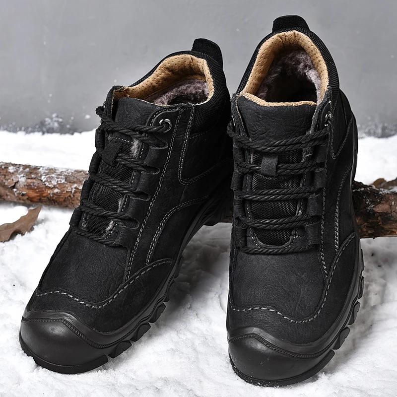 New Mens Outdoor Shoes Luxury Handmade Genuine Leather Men Casual Shoes Comfort Non-slip Hiking Sneakers Snow Boots Work Shoe