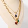 Twelve Birthday Stone Simple and Elegant Water Drop Necklace with Blue Green Ocean Pendant, Collar Chain, Titanium Steel