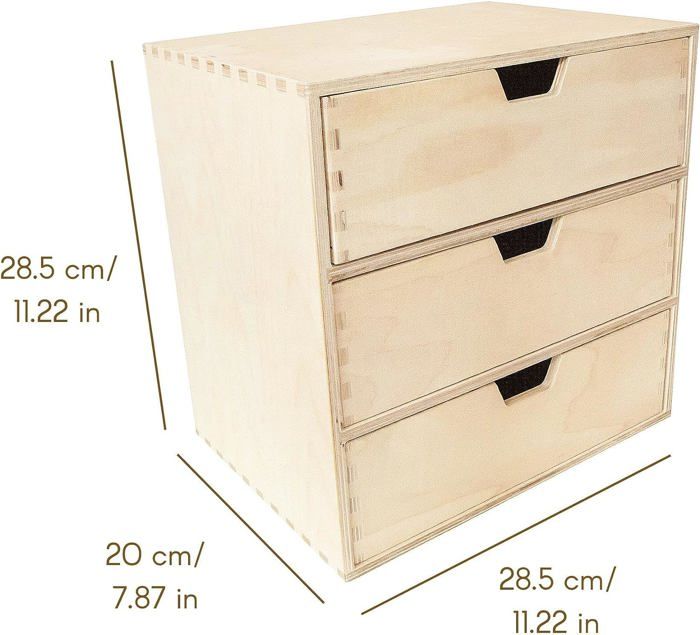 Mini Commode En Bois - Creative Deco - 3 Tiroirs - Coffre Beige Parfait À Décorer Peindre