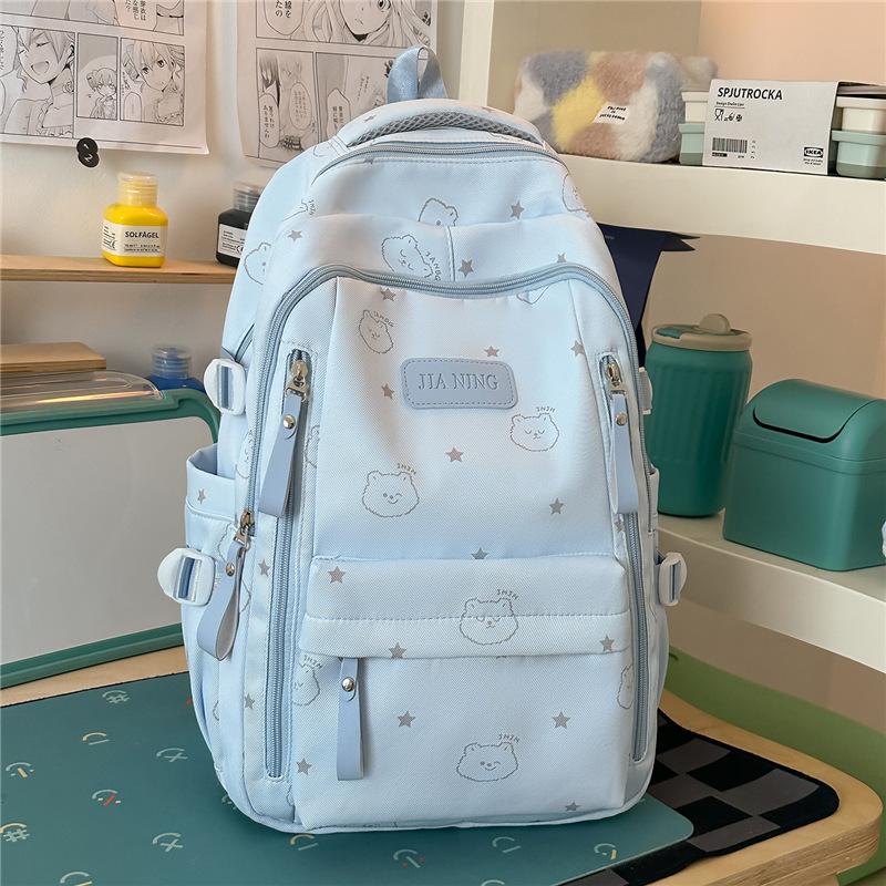 Cute Bear Print Backpack for Girls Teenagers Large Capacity School Bag Lightweight Student Rucksack