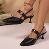 Women Pointed Toe Block High Heel Sandals Fashion Solid Color Slingback Shoes Comfortable Versatile Mid Heels Women Sandals