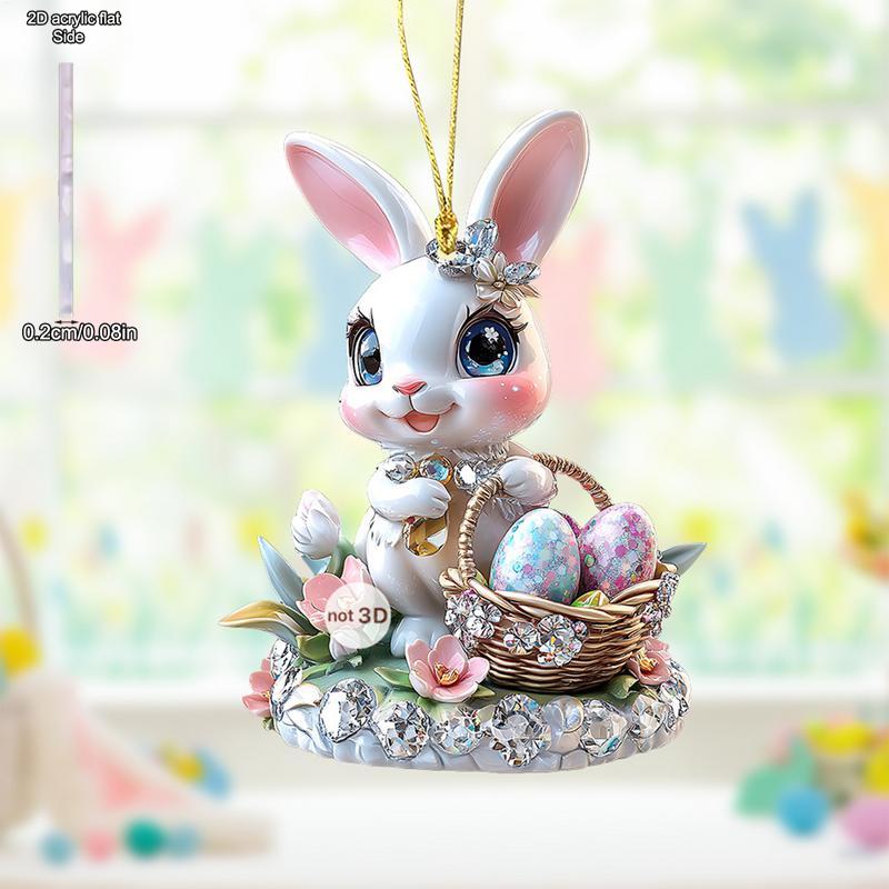 1PC Easter Bunny Egg Acrylic Pendant Keychain Car Rearview Mirror Decoration Backpack Small Hanging Party Home Decor, Durable Acrylic Sign