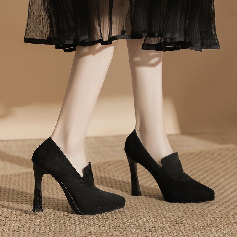 1-Pointed Thin Heel Red Suede Wedding Shoes Femininity Not Tired Feet Waterproof Table Bridesmaid Bride Single Shoes Women