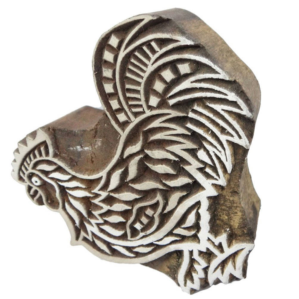 Traditional Wooden Stamp Rooster Design Fabric Printing Handmade Block India