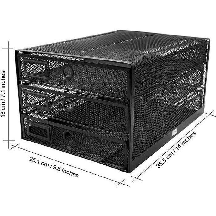 Organiseur De Bureau - EXERZ - Module De Classement - 3 Tiroirs - Maille Métallique - Noir