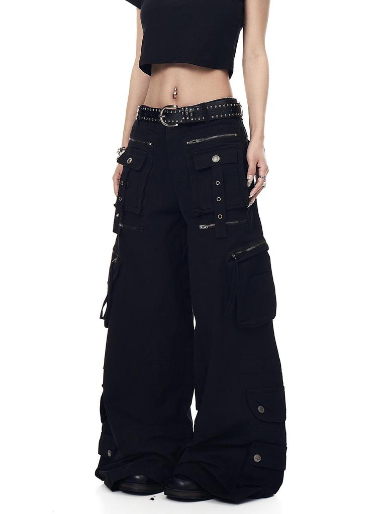 Y2K Punk Weitbeinige Mehrfach-Taschen Cargohose – Unisex Retro High Street Style