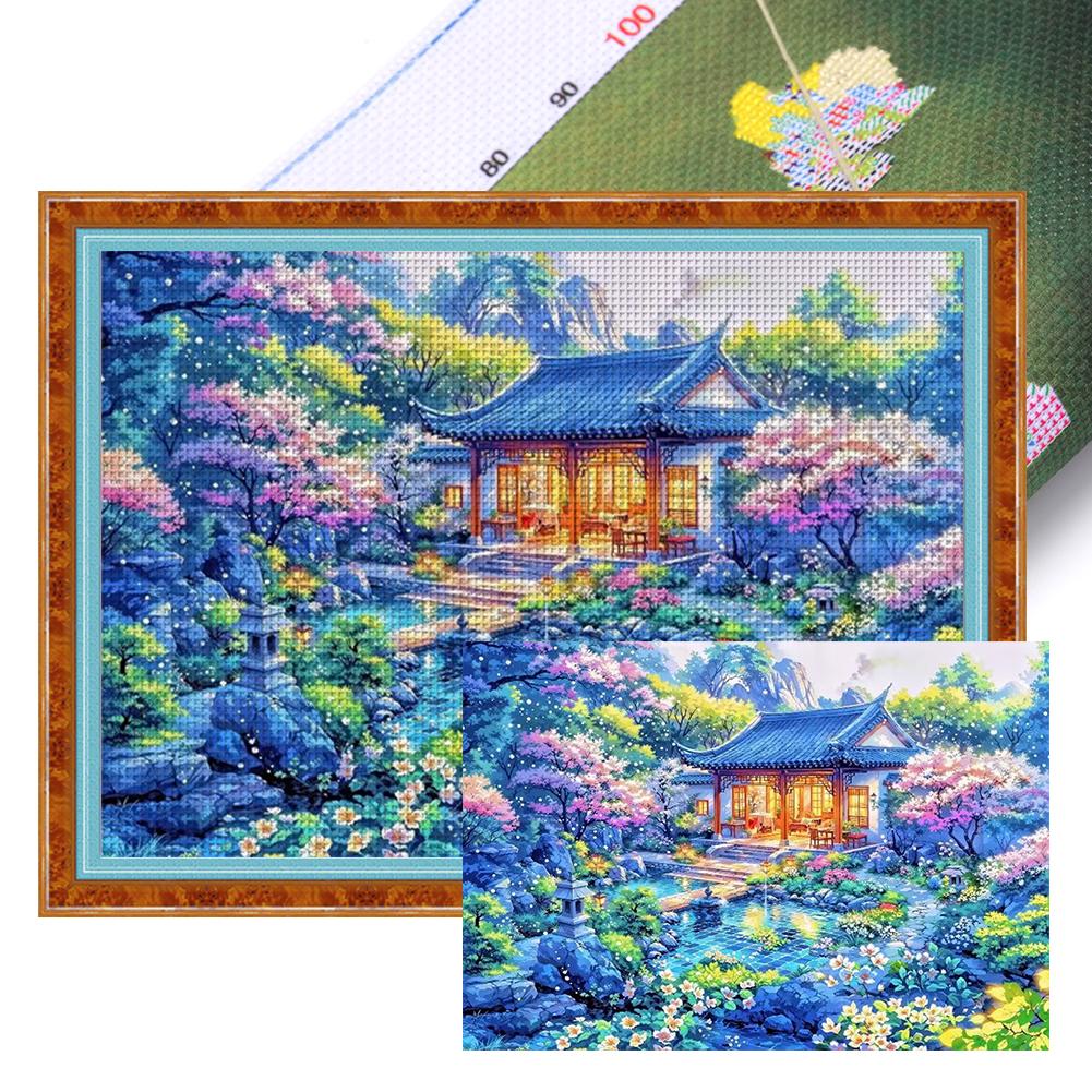 Full Embroidery Eco-cotton Thread 11CT Printed Garden Cross Stitch Kit 60*45cm Creative Easter Decor Home Handmade Art Crafts