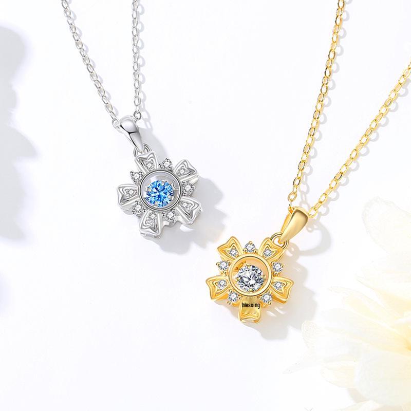 Korean-Style Sunflower Necklace for Women, S925 Silver, Dancing Zircon Flower, Perfect for Christmas & Valentine's Day