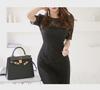 2025 Korean Style Lace Elegant Slim Dress - Short Sleeve, Medium-Long Length