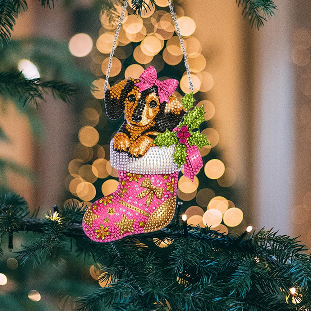 Special Shaped Christmas Puppy Diamond Painting Hanging Ornaments Kit Acrylic Diamond Painting Hanging Decorations for Beginner