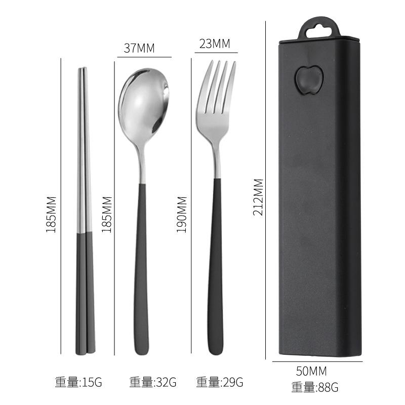 Korean 304 Stainless Steel Portable Tableware Three-piece Set Tableware Fork Spoon Chopstick Set