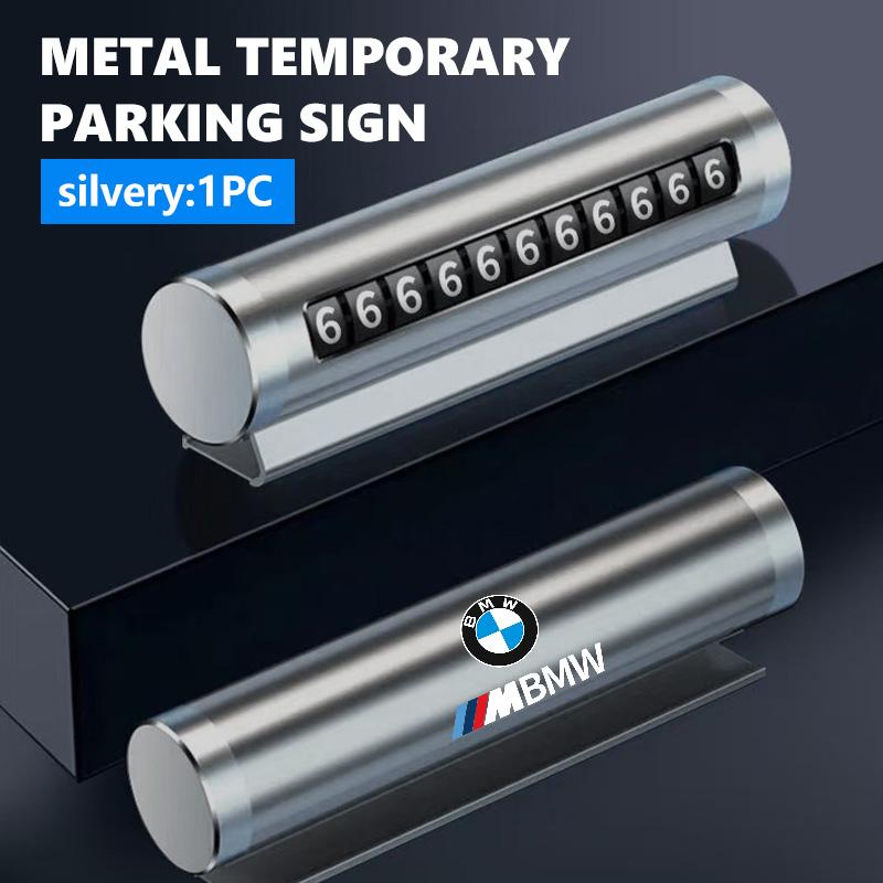 UWGK8 Metal Car Temporary Parking Card Rotate Phone Number Plate Sticker For BMW M 1 3 4 5 6 7 Series M3 M6 F01 F02E34 E36 E70 F10 X6