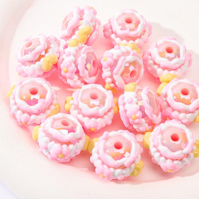 Explosive Hand-Drawn Round Beads Straight Hole Mobile Phone Chain Beading Material Macaron Hand Painted Beads 16-22mm