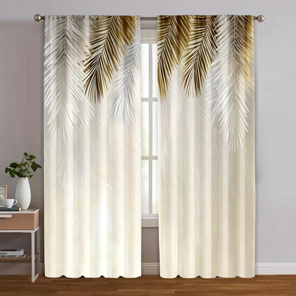 

2 шт., Шторы и оконное оформление 2D-принт Желтый узор из перьев Полиэстер тканый (без удилища) Праздничный для различных типов комнат 29x65in(75x166cm)